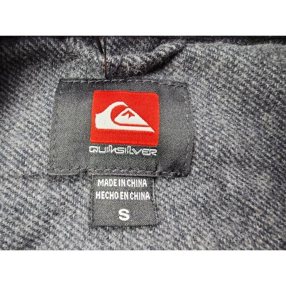 Quicksilver Size Small Men Black Cotton Hooded Flannel Button Up Pocket Logo NWT - Picture 6 of 10